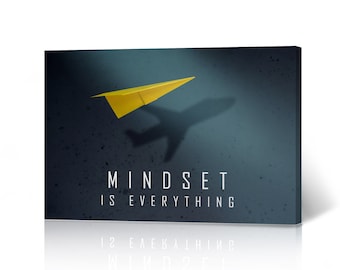 Mindset is Everything Quote Paper Plane and Airplane Canvas Wall Art Print Motivational Entrepreneur Quote Office Decor Inspirational Gift