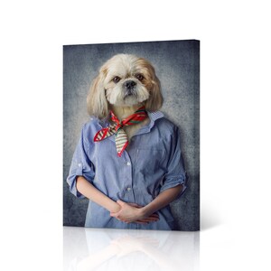 Shih Tzu Dog in Clothes Vintage Pet Animal Canvas Wall Art Print Office Living Room Bedroom Bathroom Kids Nursery Room Home Decor Dog Lover