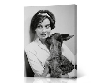 Audrey Hepburn Wall Art with Deer Canvas Wall Art Canvas Print Wall Decor Artwork Living Room Decor Bedroom Decor