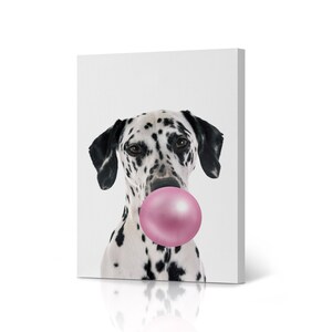 Dalmatian Dog Blowing Pink Bubble Gum Portrait Pop Art Animal Canvas Wall Art Print Pet Dog Lover Gift Kids Baby Nursery Room Decor