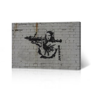 Banksy Wall Art Canvas Print Mona Lisa with Rocket Launcher Artwork Living Room Dorm Room Office Wall Art Home Decor
