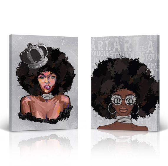 Sexy Afro African American Women Girl With Silver Crown Gray Paint