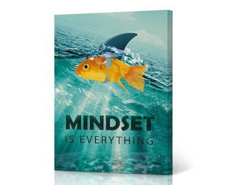 Mindset is Everything Canvas Print Inspiartional Motivational Wall Art Fish Big Shark Design Entrepreneur Quote Living Room Office Decor