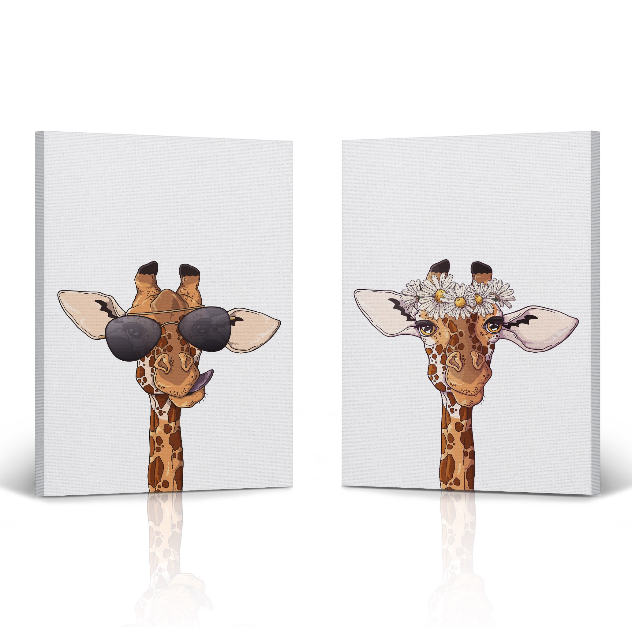 Cute Giraffes African Safari Animal 2 Piece Canvas Wall Art Print Set ...
