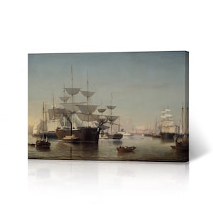 New York Harbor 1855, Fitz Henry Lane Canvas Wall Art Print Luminism Classic Art Famous Oil Painting Masterpiece Fine Art Modern Home Decor