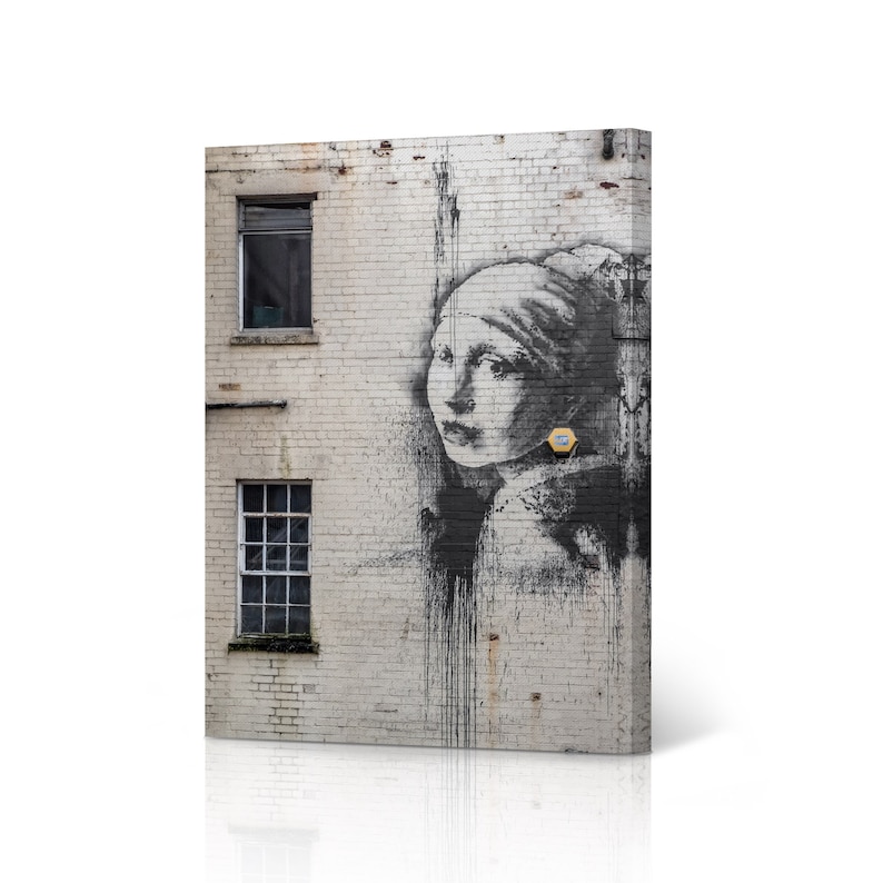 Banksy Wall Art Canvas Print Girl With Pearl Earring Graffiti Etsy