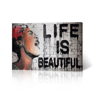 Banksy Wall Art Canvas Print Life Is Beautiful Artwork Living Room Dorm Room Office Wall Art Home Decor