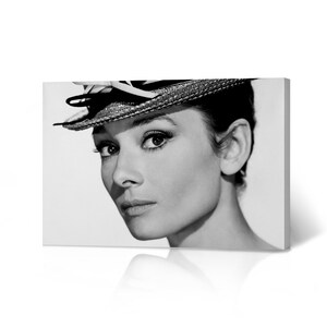 Audrey Hepburn Wall Art Beauty Side Profile with Hat Black and White Photo Wall Art Canvas Print Wall Decor Bedroom Decor Living Room Decor
