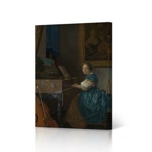 Lady Seated at a Virginal, Johannes Vermeer Canvas Wall Art Print Baroque Classic Art Famous Oil Painting Masterpiece Fine Art Home Decor