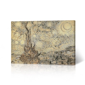 Cypresses in Starry Night a reed pen drawing 1889 Vincent Van Gogh Canvas Print Wall Art Living Room Office Bedroom Decor Classical Fine Art
