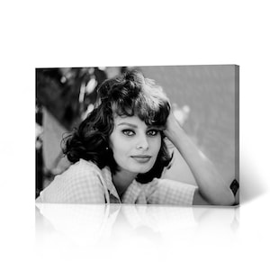 Sophia Loren Actress with Face Black and White Canvas Wall Art Print Italian American Living Room Bedroom Decor Home Decor Wall Hanging