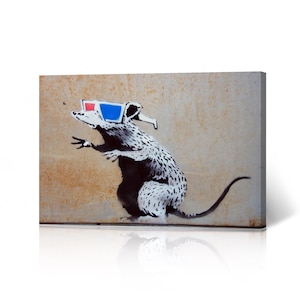 Banksy Wall Art Canvas Print Rat with 3D Glasses Artwork Living Room Dorm Room Office Wall Art Home Decor