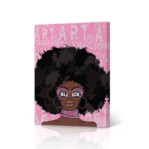 Afro Woman African Girl Pop Art Canvas Art Print Wall Art Decor Pink Graffiti Girl Black Sunglasses African American Art Living Room Bedroom
