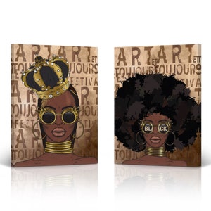 African American Women with Gold Crown Brown Pop Art 2 Piece Set Canvas Art Print Wall Art Wall Decor African Girl African Art Living Room