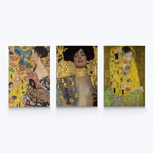 Lady with Fan Judith and the Head of Holofernes The Kiss Gustav Klimt 3 Piece Set Canvas Wall Art Print Masterpiece Oil Paintings Home Decor