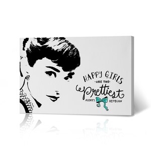 Audrey Hepburn Wall Art Happy Girls are the Prettiest Black and White Art Wall Art Canvas Print Wall Decor Bedroom Decor Living Room Decor