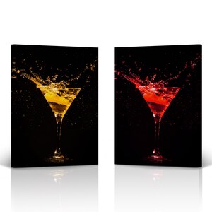 Yellow and Red Cocktails Kitchen Wall Decor 2 Piece Canvas Wall Art Print Set Restaurant Pub Cafe Bar Dining Room Man Cave Modern Home Decor