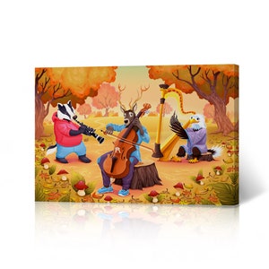 Musician Animals in Forest African Safari Animal Canvas Wall Art Print Office Living Room Bedroom Bathroom Kids Nursery Room Home Decor
