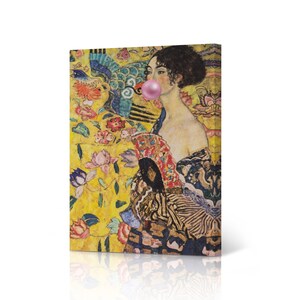 Gustav Klimt Lady with Fan Pink Bubble Gum Masterpiece Canvas Print Wall Art Famous Painting Classic Art Living Room Bedroom Home Decor