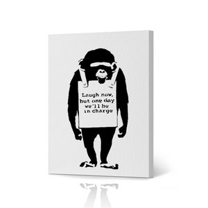 Black and White Laugh Now Monkey Street Art Painting Los Angeles Mural Graffiti Banksy Canvas Wall Art Print Living Room Office Modern Decor