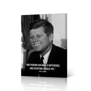 35th President of The United States of America John F. Kennedy JFK Portrait Motivational Quote Inspirational Icon Canvas Wall Art Print