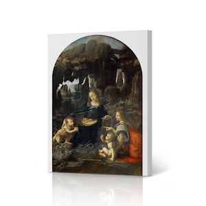 Virgin of Rocks by Leonardo Da Vinci Canvas Wall Art Print Renaissance Famous Oil Painting Masterpiece Fine Art Living Room Home Decor