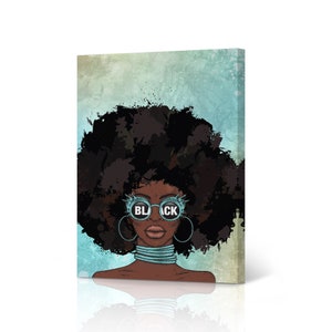 Afro Woman African American Woman Teal Blue Necklaces Canvas Art Print Wall Art Decor Black Girl African American Art Living Room Bedroom