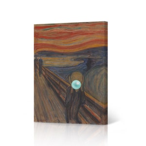 Edvard Munch The Scream Teal Blue Bubble Gum Masterpiece Canvas Print Wall Art Famous Painting Classic Art Living Room Bedroom Home Decor