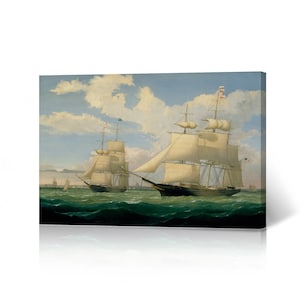 The Ships &quot;Winged Arrow&quot; and &quot;Southern Cross&quot; in Boston Harbor, Fitz Henry Lane Canvas Wall Art Print Luminism Oil Painting Home Decor