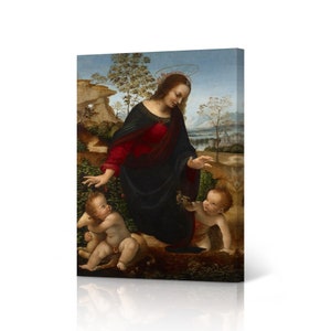 Madonna and Child with Infant St.John Baptist Leonardo Da Vinci Canvas Wall Art Print Famous Oil Painting Masterpiece Fine Art Home Decor