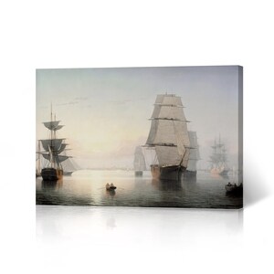 Boston Harbor, Sunset, Fitz Henry Lane Canvas Wall Art Print Luminism Classic Art Famous Oil Painting Masterpiece Fine Art Modern Home Decor