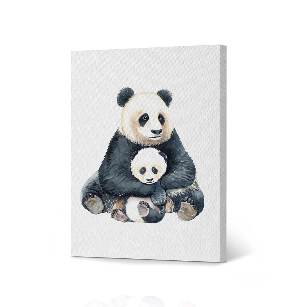 Panda Mom and Baby Watercolor Paint Exotic Animal Canvas Wall Art Print ...