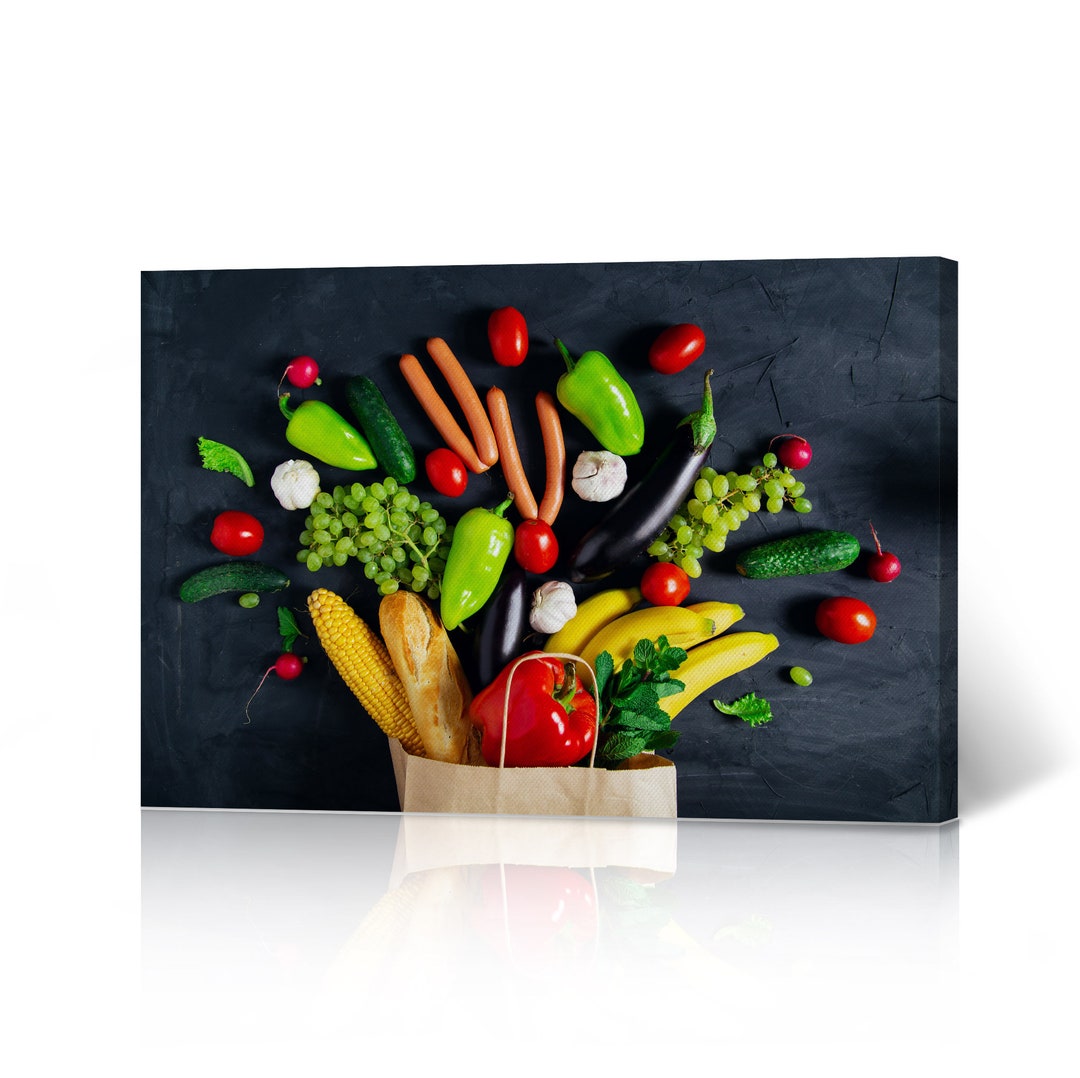 rustic vegetable kitchen prints | 3-piece wall art |... Colorful Vegetables and Fruits Rustic Kitchen Wall Decor Canvas Print ...