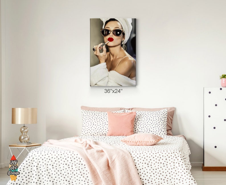 Audrey Hepburn Style Wall Art Red Velvet Lips Canvas Print | Etsy