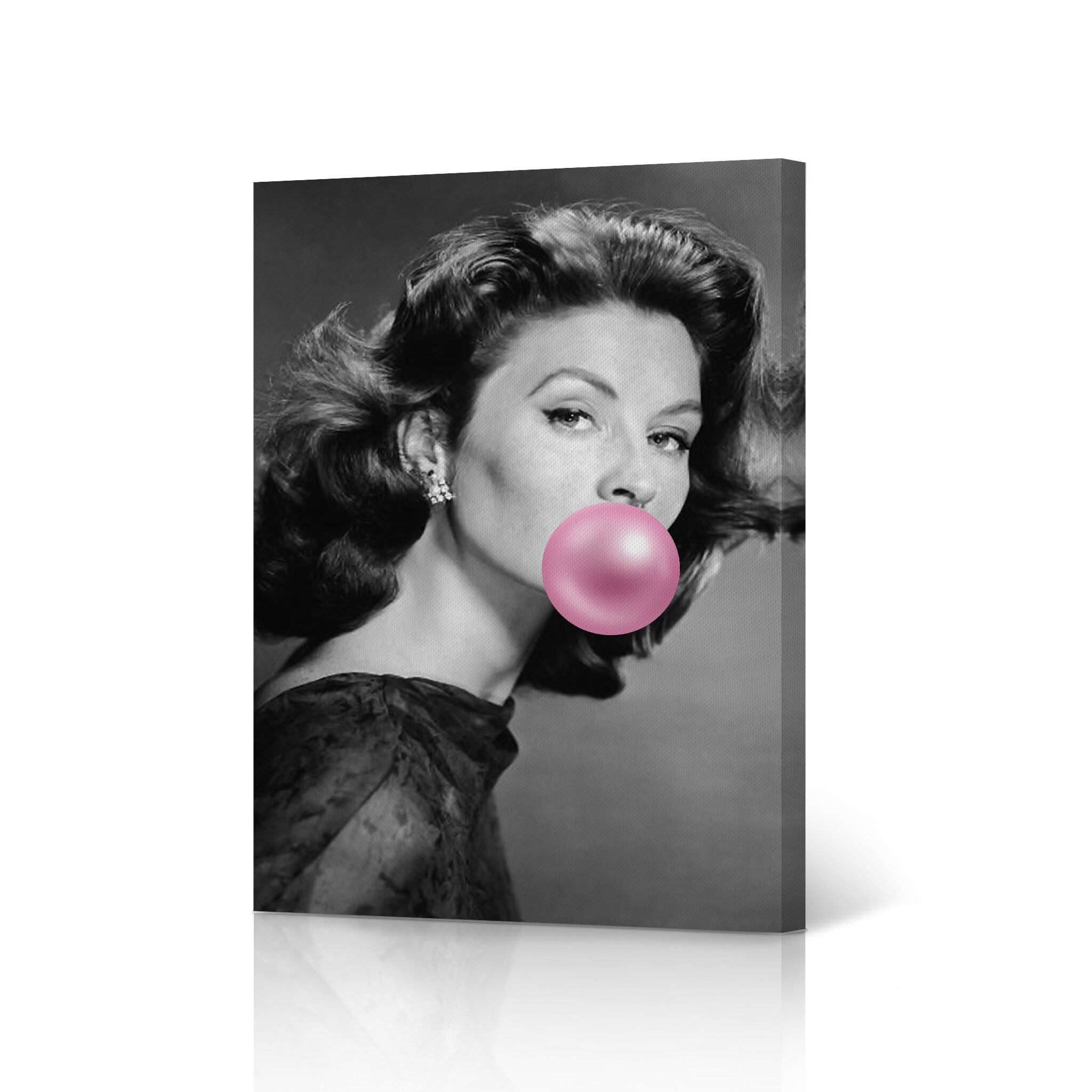 Suzy Parker Pink Bubble Gum Chewing Gum Black and White Portrait