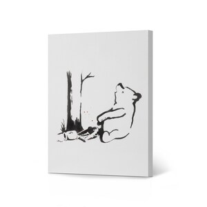 Black and White Bear Street Art Painting Mural Graffiti Banksy Canvas Wall Art Print Living Room Bedroom Bathroom Office Modern Decor