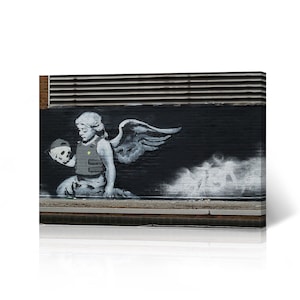 Banksy Wall Art Canvas Print Fallen Angel in Bulletproof Vest from London Artwork Living Room Dorm Room Office Wall Art Home Decor