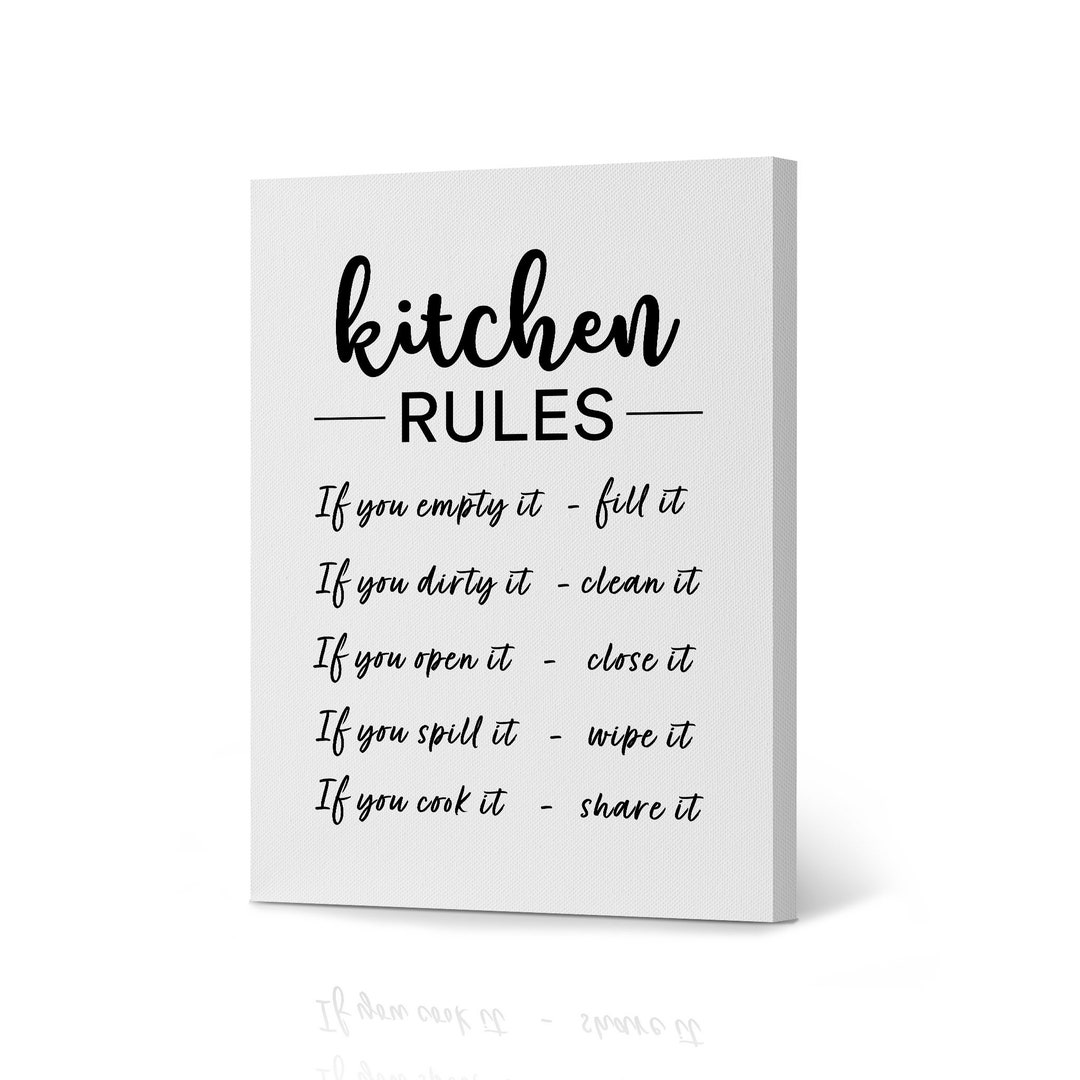 Black and White Kitchen Rules Quote Rustic Kitchen Wall Decor Canvas Print Restaurant Cafe