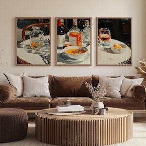 Impresión de café francés, juego de tres piezas de arte mural, decoración de carrito de bar, impresión Chateaux-core, arte mural de cocina francesa, descarga digital