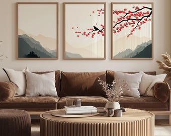 Set di tre pezzi di arte murale Japandi, set minimalista di tre pezzi, download digitale stampabile