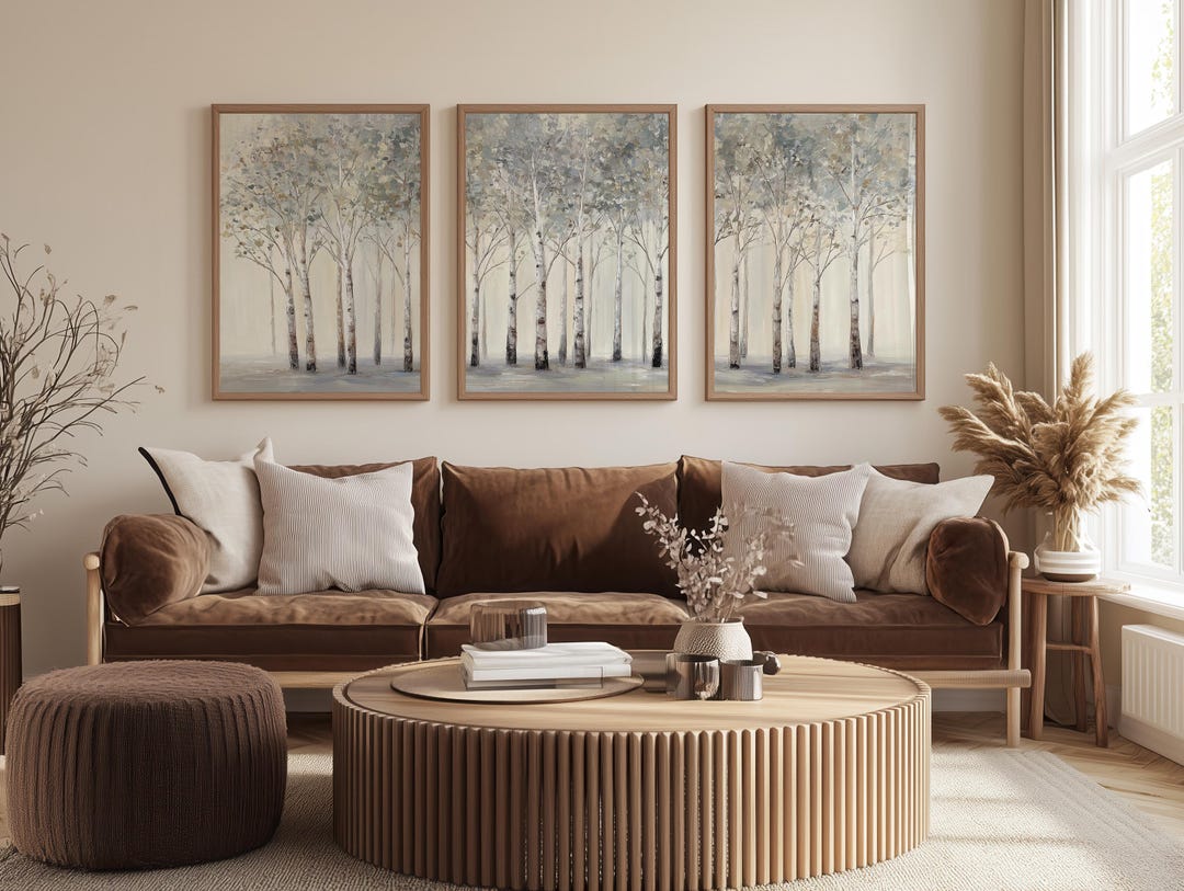 Birch Tree Forest Print, Three Piece Set of Wall Art, 3 Piece Set of ...