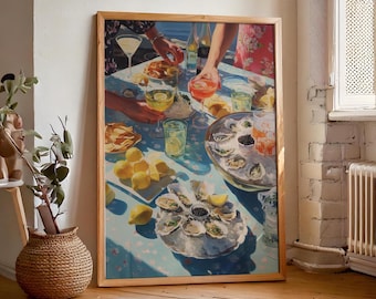 Oysters and Caviar, Coastal Kitchen Wall Art, Retro East Coast Vintage Print, Beachy Summer Poster, Beach House Decor, Digital Download