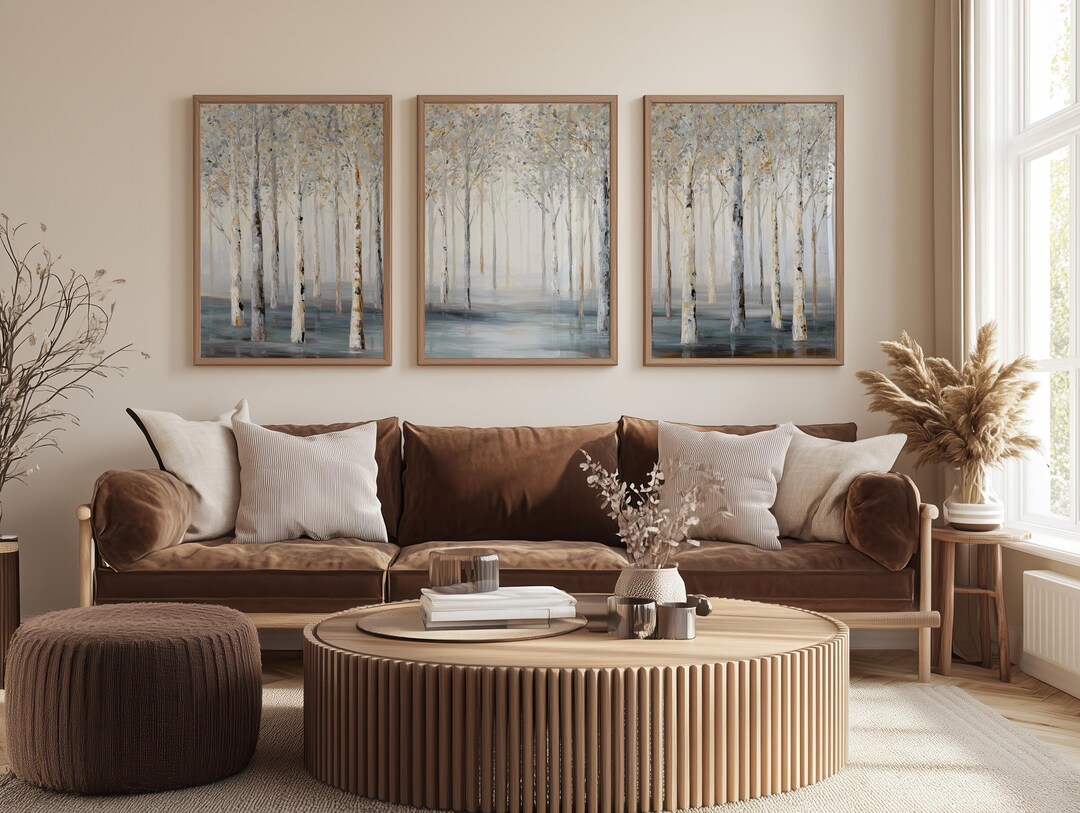 Birch Tree Forest Print, 3 Three Piece Set of Wall Art, Printable ...