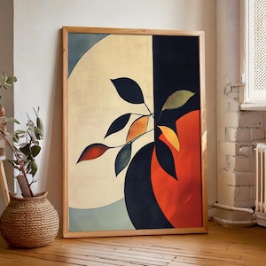 Impresión minimalista botánica abstracta retro vintage, arte de pared colorido, decoración de casa moderna, arte de pared estético, era de los años 70, 60 y 50