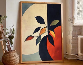 Retro Vintage Abstract Botanical Minimalist Print, Colorful Wall Art, Modern House Decor, Aesthetic Wall Art, 1970s, 1960s, 1950s era