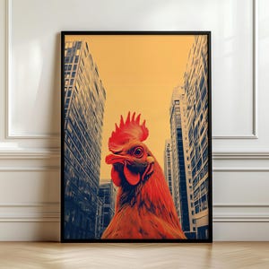 Chicken Print, In Your Face Chicken Risograph image Printable Wall Art. Chicken Lover Decor. Digital Print of a Rooster.