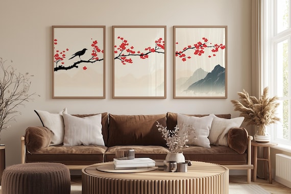 Japandi Three Piece Set of Wall Artm Minimalist 3 Piece Prints
