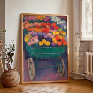 Vintage Blumen Warenkorb Print, Impressionismus Blumen Wandkunst, Henri Matisse inspirierte Kunst, Abstrakte Blumendrucke, MCM Dekor, digitaler Download