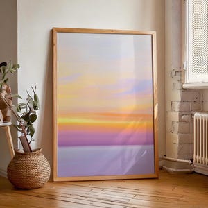 Impresión minimalista abstracta de naturaleza en tonos pastel, arte de pared colorido, decoración moderna para el hogar, decoración de dopamina, crea un ambiente tranquilo y sereno