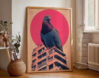 Impresión risográfica de paloma: Arte urbano de aves (impresión digital)